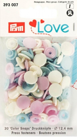 Prym Love - Druckknopf - Color  Snaps - 12,4 mm - rosa - hellgelb - babyblau